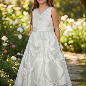 Girls Mori Lee White Flower Girl  Dress Size 11/12